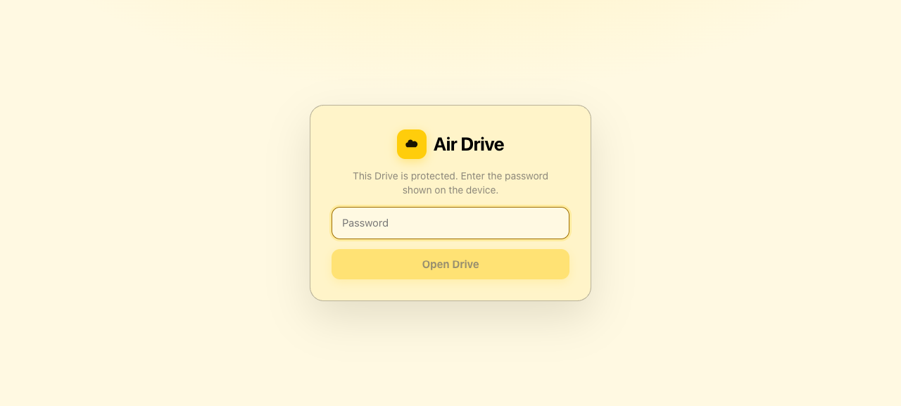 The Air Drive web client login screen: the only door in